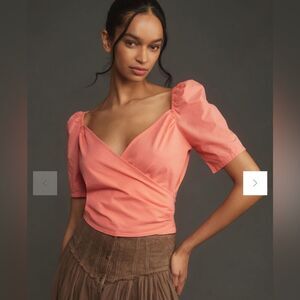 Anthropologie Puff-Sleeve Wrap Top Size Large
